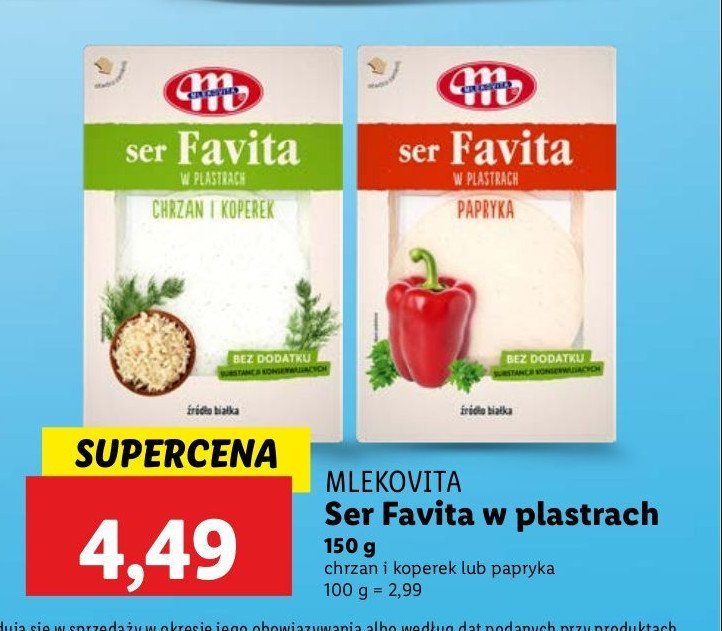 Ser chrzan i koperek w plastrach Mlekovita favita promocja w Lidl