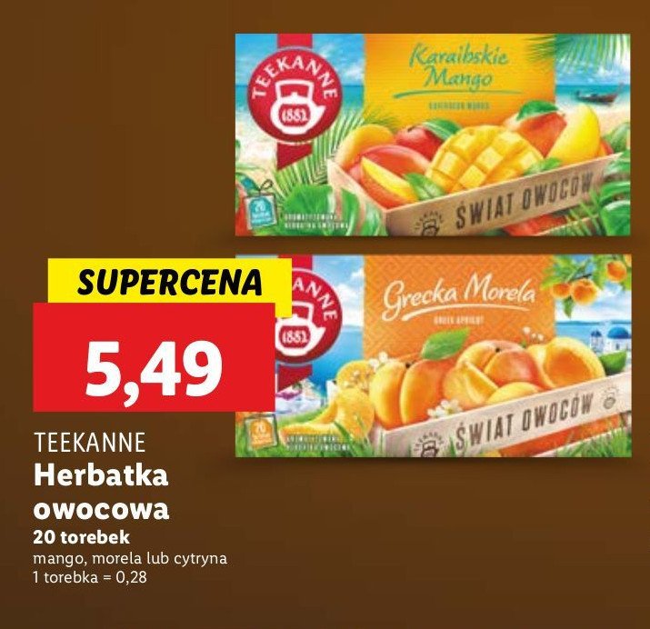 Herbata grecka morela Teekanne world of fruits promocja w Lidl