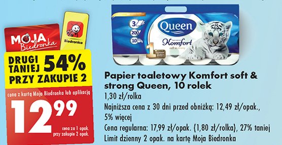Papier toaletowy komfort Queen promocja w Biedronka