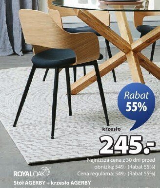 Stół AGERBY + krzesło AGERBY ROYAL OAK promocja w Jysk