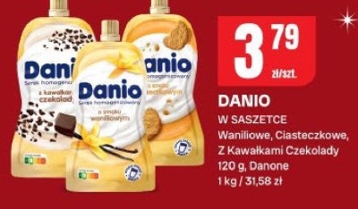 Danio w saszetce waniliowe, ciasteczkowe, z kawałkami czekolady Danone promocja w Chorten