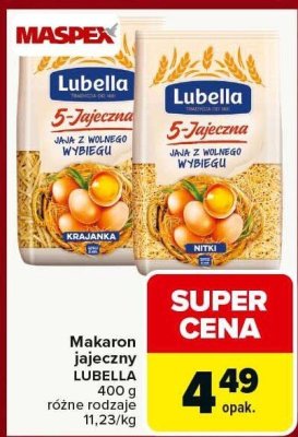 Makaron jajeczny LUBELLA 5-jajeczna różne rodzaje 400g promocja w Carrefour