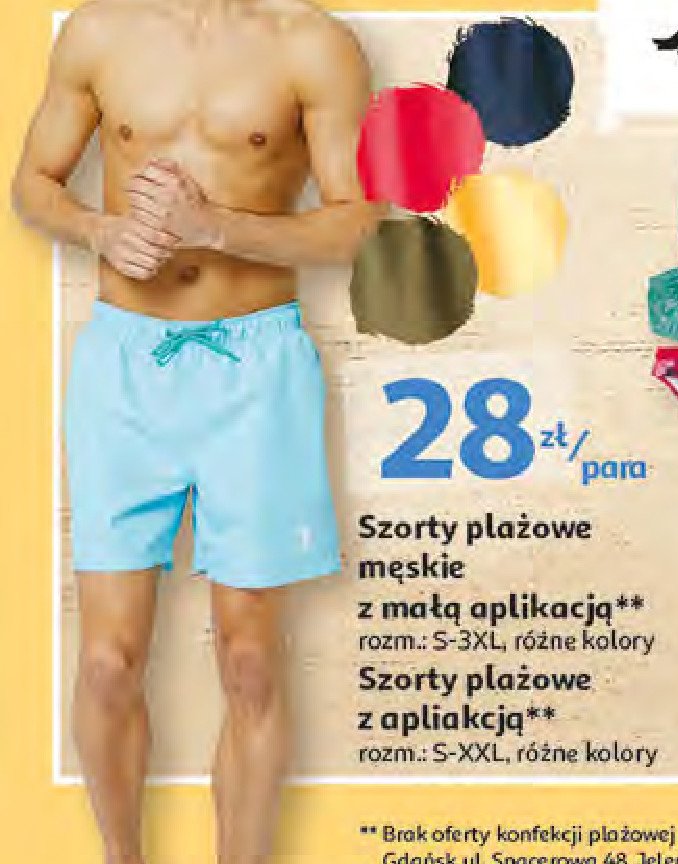 Szorty męskie plażowe z aplikacją s-xxl Auchan inextenso promocja