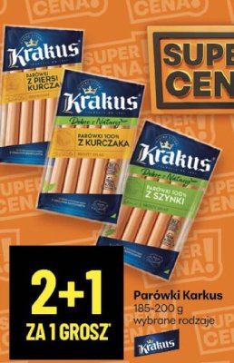 Parówki Krakus 185-200g wybrane rodzaje promocja w Delikatesy Centrum