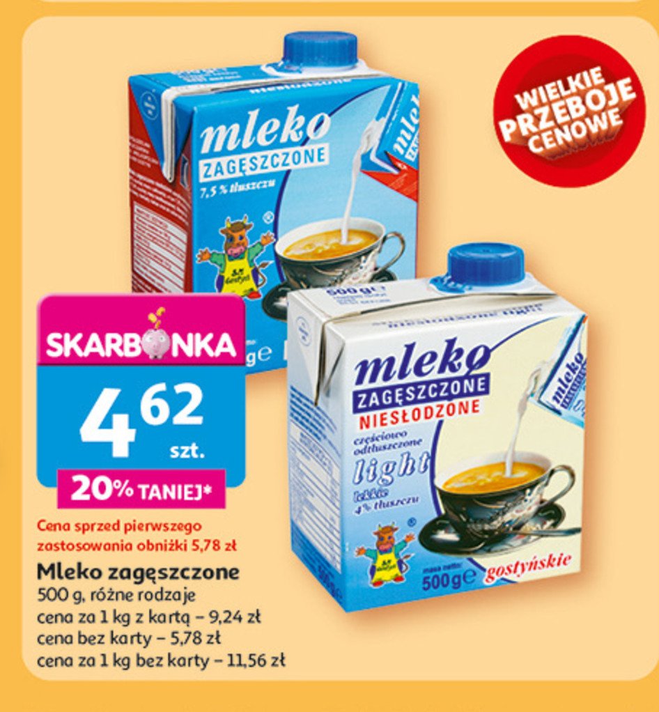 Mleko zagęszczone niesłodzone light Gostyń promocja