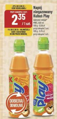 Napój niegazowany Play wybrane rodzaje Kubuś promocja w POLOmarket