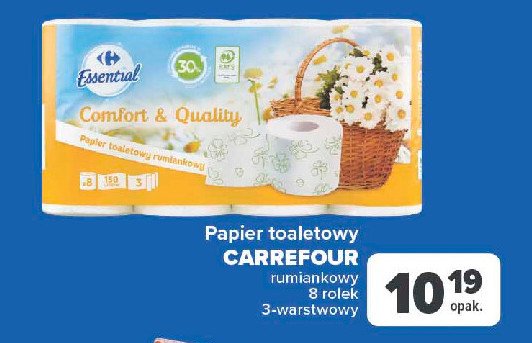 Papier toaletowy rumiankowy Carrefour essential promocja