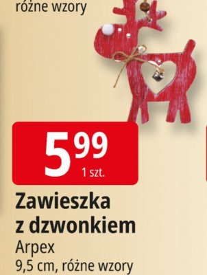 Zawieszka z dzwonkiem Arpex 9,5 cm, różne wzory promocja w Leclerc