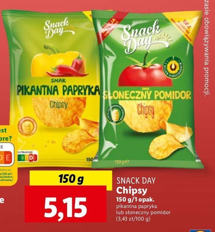 Chipsy pikantna papryka Snack day promocja