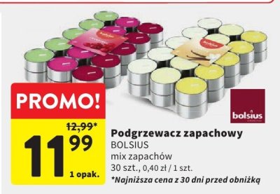 Podgrzewacz zapachowy BOLSIUS mix zapachów 30 szt., 0,40 zł / 1 szt. promocja w Intermarche