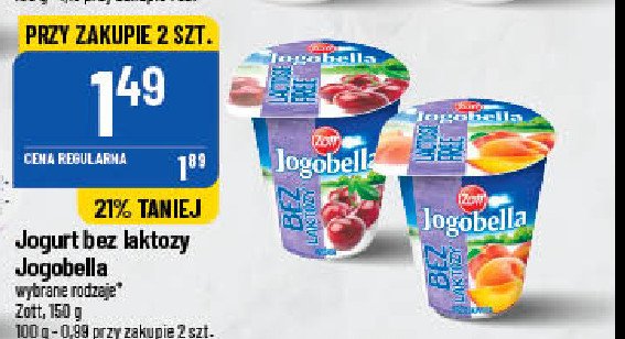 Jogurt wiśnia Zott jogobella bez laktozy promocje