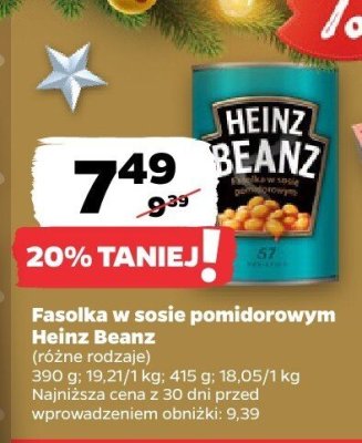 Fasolka w sosie pomidorowym Heinz Beanz promocja w Netto
