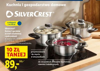 Zestaw 3 garnków ze stali szlachetnej z pokrywkami promocja w Lidl