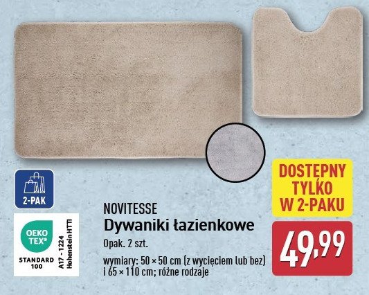 Dywaniki łazienkowe 50 x 50 cm + 65 x 110 cm Novitesse promocja w Aldi