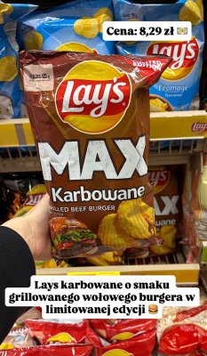 Chipsy Lay's MAX Karbowane Grilled Beef Burger limitowana edycja 120g promocja w Intermarche