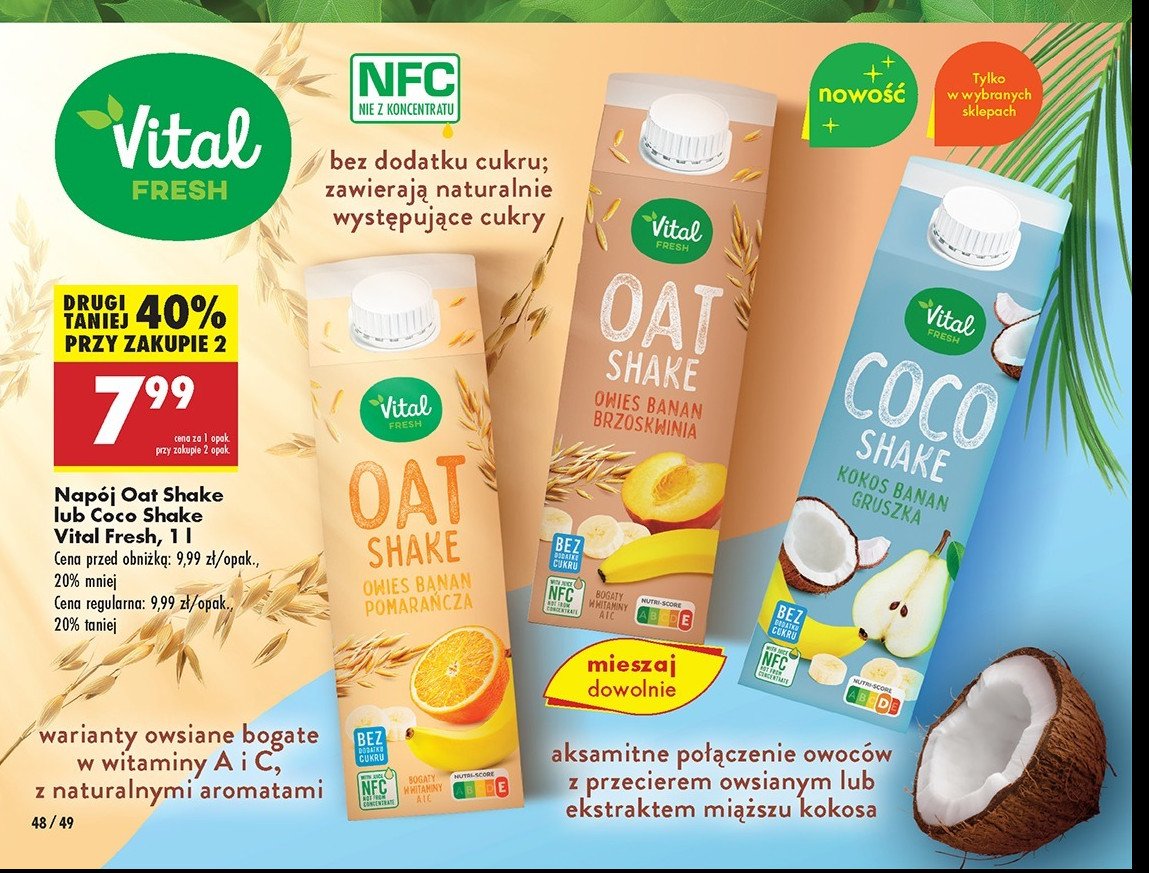 Napój oat shake banan brzoskwinia Vital fresh promocja w Biedronka