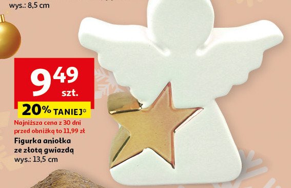 Figurka anioł ze złotą gwiazdą 13.5 cm promocja w Auchan