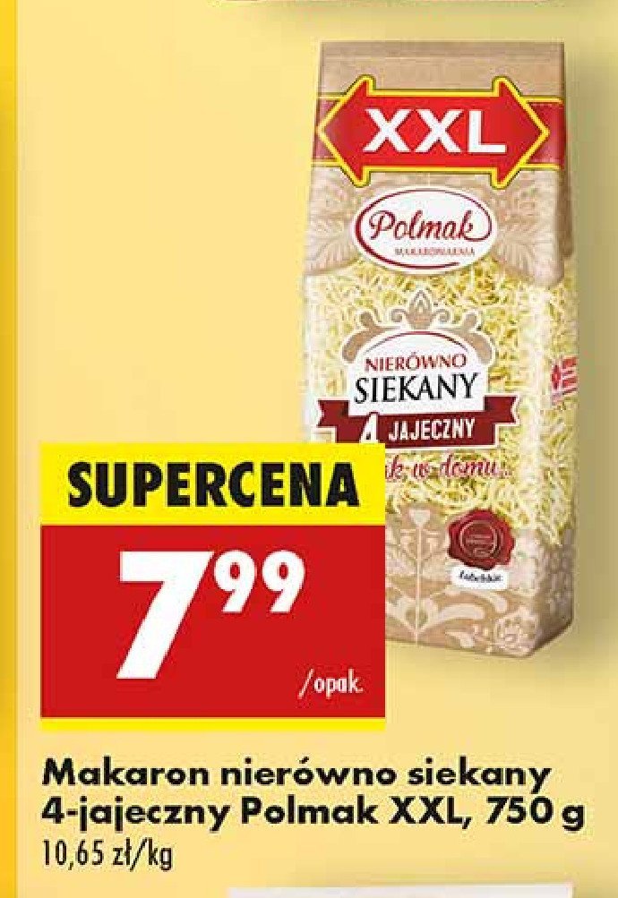 Makaron 4 jajeczny nierówno siekany Polmak promocja w Biedronka