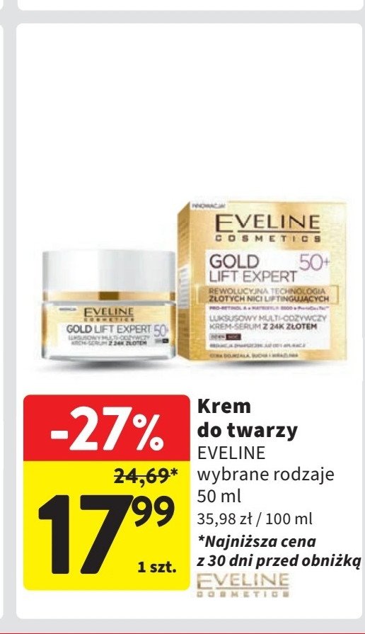 Krem do twarzy dzień 50+ Eveline gold lift expert promocja