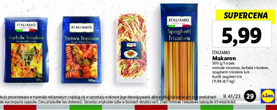 Makaron spaghetti tricolore Italiamo promocja