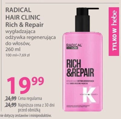 Odżywka RADICAL HAIR CLINIC Rich & Repair wygładzająca regenerująca do włosów promocja w Hebe