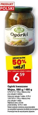 Ogórki kwaszone Wojna, 880 g / 480 g promocja w Twój Market