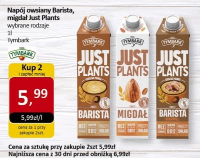 Napój owsiany Just Plants Barista, migdał promocja w Market Point
