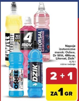 Napoje izotoniczne marek: Oshee, Dr Witt, 4Move, Litorsal, Dzik promocja w Carrefour Market
