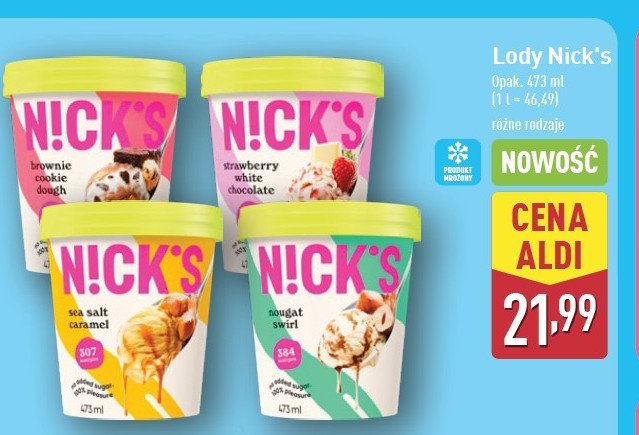 Lody strawberry white chocolate Nick's promocja w Aldi