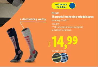 Skarpetki funkcyjne młodzieżowe z domieszką wełny, rozmiary: 31-42 promocja w Lidl