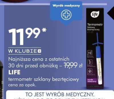 Termometr szklany bezrtęciowy Life promocja w Super-Pharm