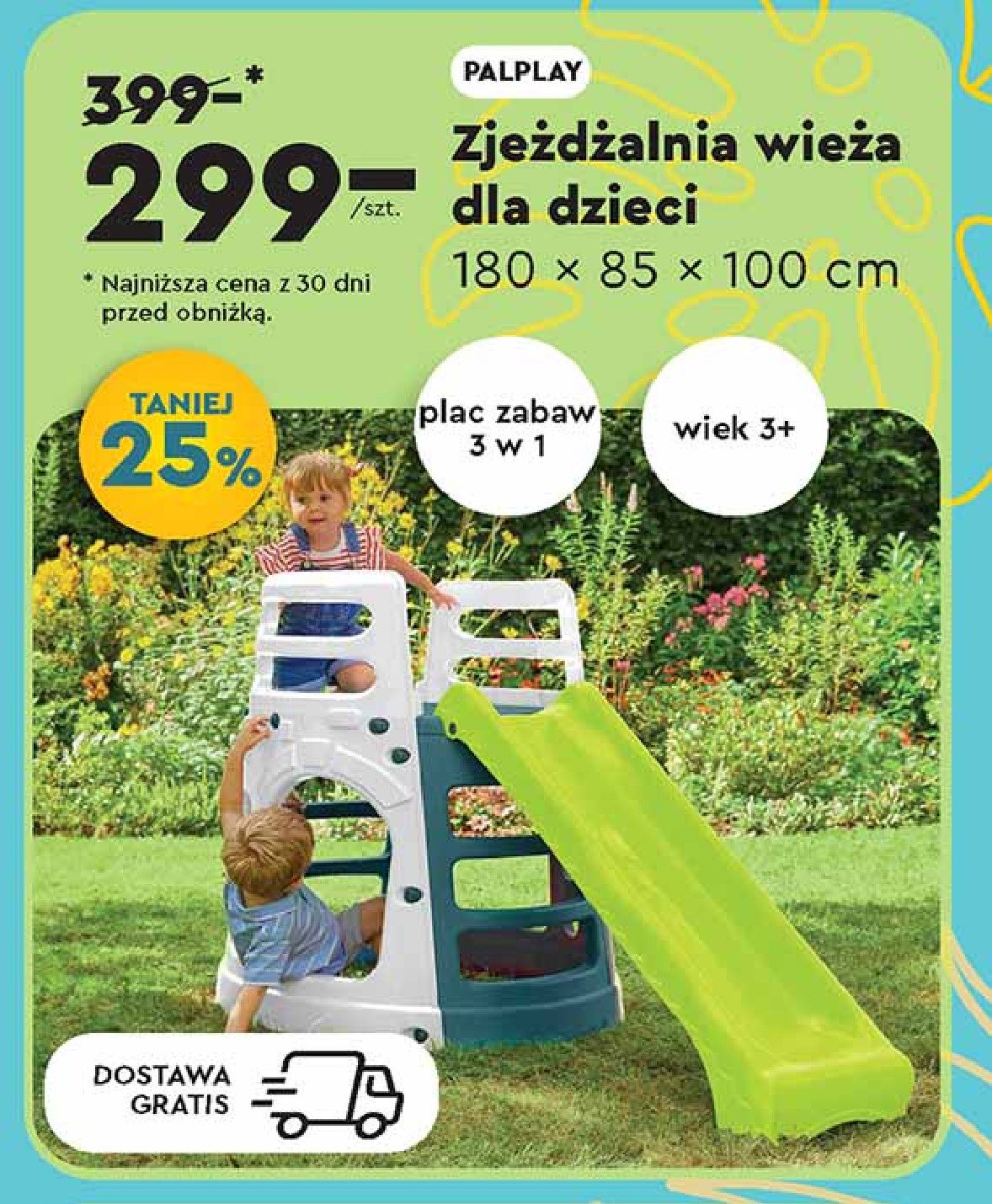 Zjeżdżalnia wieża 180 x 85 x 100 cm Palplay promocja