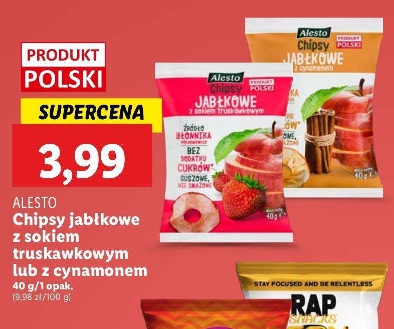 Chipsy jabłkowe z sokiem truskawkowym Alesto promocja