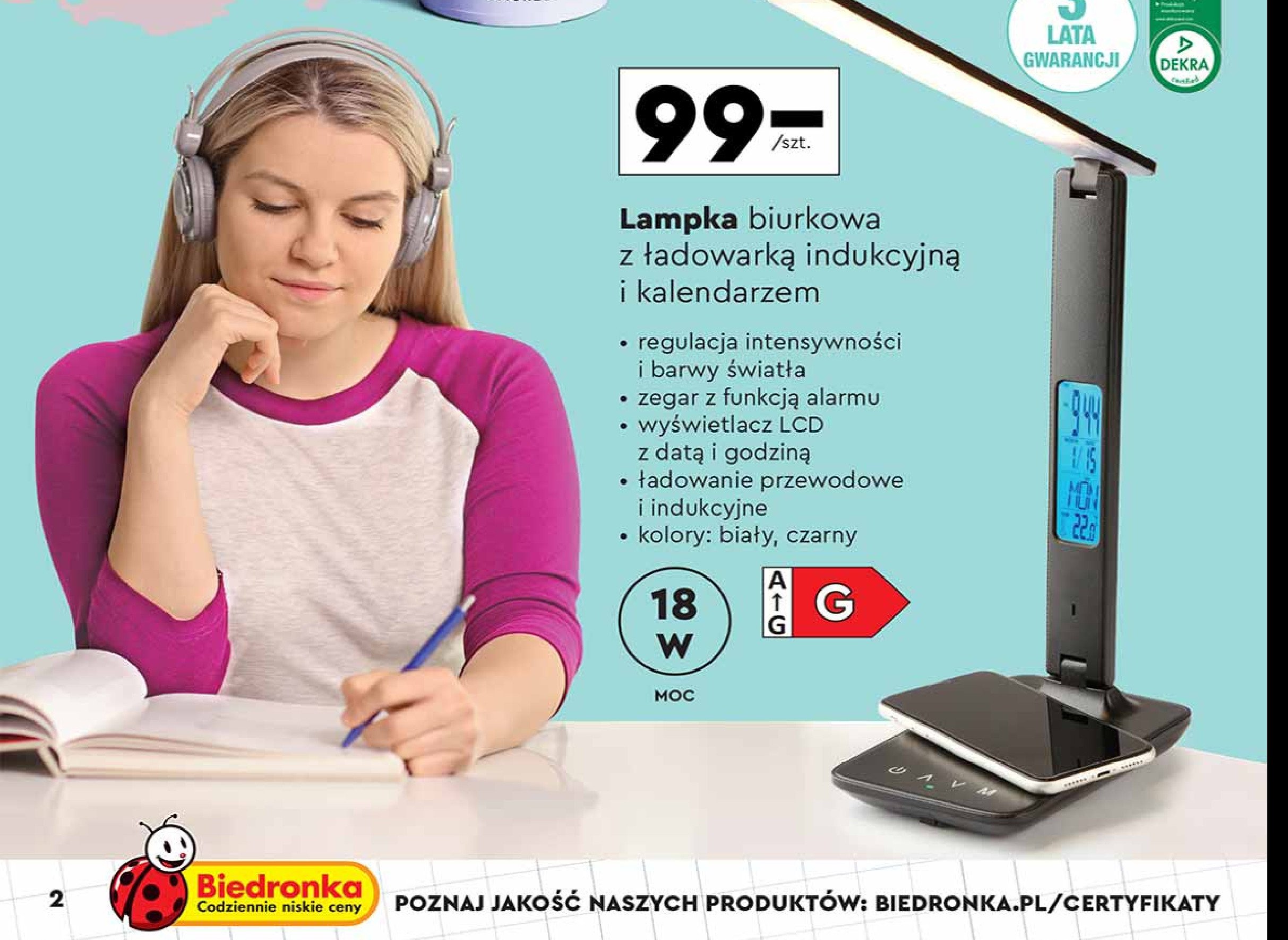Lampka biurkowa z 艂adowark膮 indukcyjn膮 i kalendarzem Smukee promocja