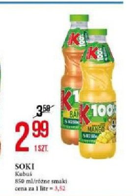 Sok jabłko-banan-marchew-mango Kubuś 100% sok promocja