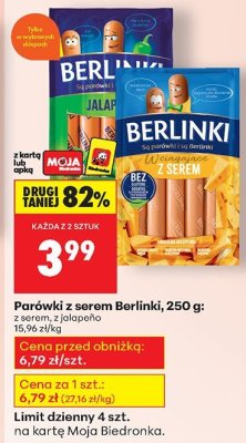 Parówki z serem Berlinki z serem, z jalopeno promocja w Biedronka