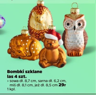 Bombki szklane las sowa, jeż, miś promocja w Netto