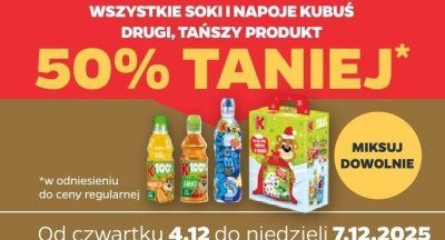 Wszystkie soki i napoje Kubuś drugi -50% promocja w Netto