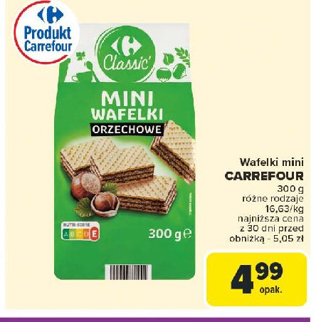 Mini wafelki orzechowe Carrefour classic promocja w Carrefour