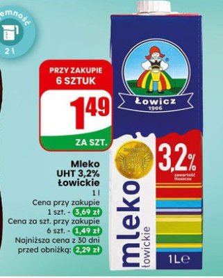 Mleko UHT 3,2% Łowickie promocja w Dino