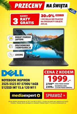 Notebook INSPIRON 3525-5523 R7-5700U 16GB 512SSD INT 15.6 120 W11 promocja w Media Expert