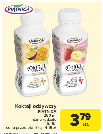 Koktajl z białkiem serwatkowym banan agrest błonnik Piątnica promocja w Carrefour