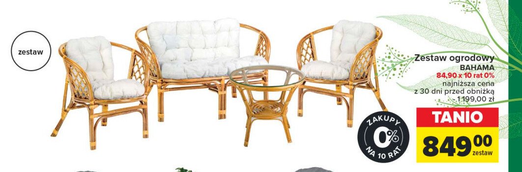 Zestaw mebli ogrodowych bahama z rattanu: stół + sofa + 2 fotele promocja