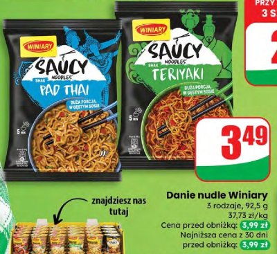 Danie nudle Winiary Saucy Noodle Pad Thai i Teriyaki 3 rodzaje, 92,5 g promocja w Dino