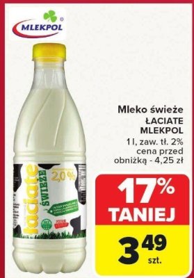Mleko świeże Łaciate Mlekpol 1l zaw. tł. 2% promocja w Carrefour