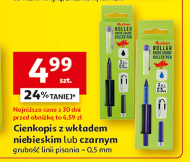 Cienkopis niebieski 0.5 mm Auchan r贸偶norodne (logo czerwone) promocja