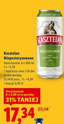 Piwo Kasztelan Niepasteryzowane promocja w Lidl