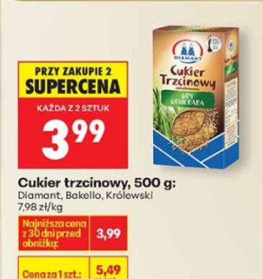 Cukier trzcinowy 500g Diamant Baketto Królewski promocja w Biedronka
