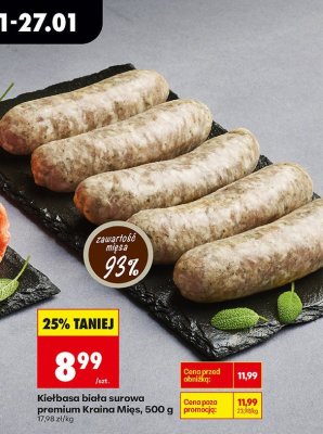 Kiełbasa biała surowa premium, 500 g promocja w Biedronka