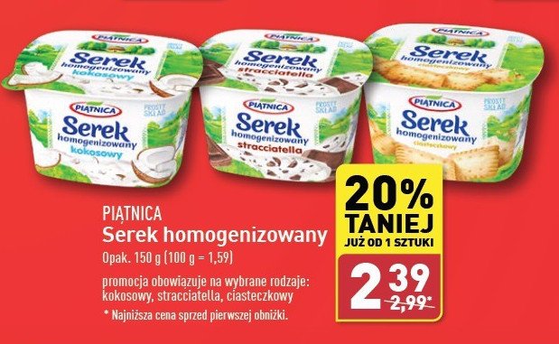 Serek homogenizowany ciasteczkowy Piątnica promocja w Aldi